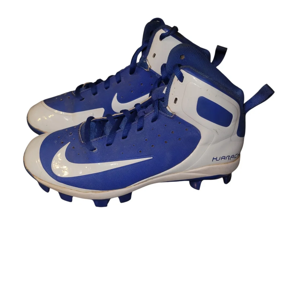 Nike Huaraches Pro Mid White Blue Football Cleats Size Youth 4.5